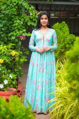 Blue Floral organza anarkali