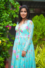 Blue Floral organza anarkali