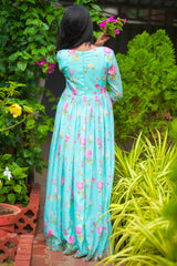 Blue Floral organza anarkali