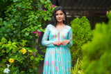 Blue Floral organza anarkali