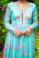 Blue Floral organza anarkali