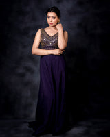 Blue Hand Embroidered santoon anarkali