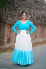 Blue Santoon tie & dye anarkali