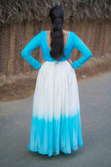 Blue Santoon tie & dye anarkali