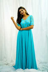 Blue georgette hand embroidered Anarkali