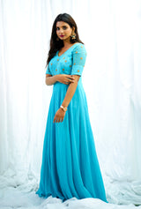 Blue georgette hand embroidered Anarkali