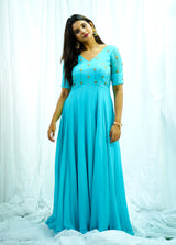 Blue georgette hand embroidered Anarkali