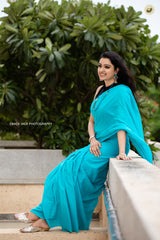 Blue mul cotton plain saree