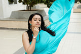 Blue mul cotton plain saree