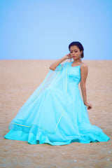 Blue net anarkali