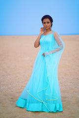 Blue net anarkali