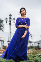 Blue Hand Embroidered organza anarkali - YoshnasByEla