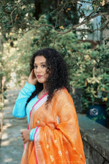 Blue plain Santoon anarkali with orange dupatta