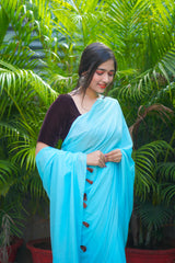 Blue plain mul cotton saree