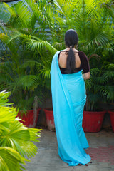 Blue plain mul cotton saree