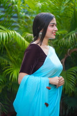 Blue plain mul cotton saree