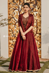 Brown Hand Embroidered organza anarkali
