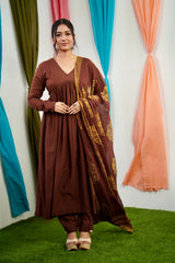 Brown Mul cotton Salwar suit