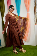 Brown Mul cotton Salwar suit