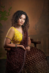 Brown & Yellow Embroidery lehenga