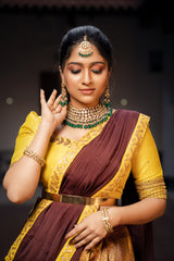 Brown & Yellow Silk Embroidery lehenga