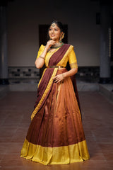Brown & Yellow Silk Embroidery lehenga