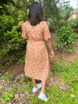 Brown floral wrap Cotton dress