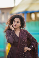 Brown santoon anarkali with dupatta