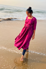 Wine Embroidery Mul cotton dress