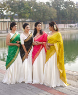 Off white and green malai silk lehanga