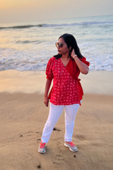 Red Wrap tamil font cotton short top