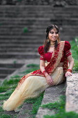 Gold Maroon pearl net embroidery lehenga