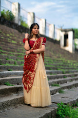 Gold Maroon pearl net embroidery lehenga