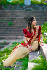 Gold Maroon pearl net embroidery lehenga