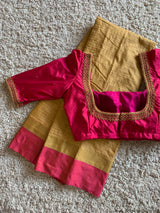Golden Semi silk saree with pink blouse
