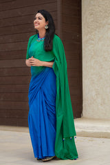 Green Blue mul cotton plain saree