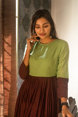 Green Brown Mul cotton dress (Top)