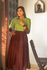 Green Brown Mul cotton dress (Top)
