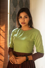 Green Brown Mul cotton dress (Top)