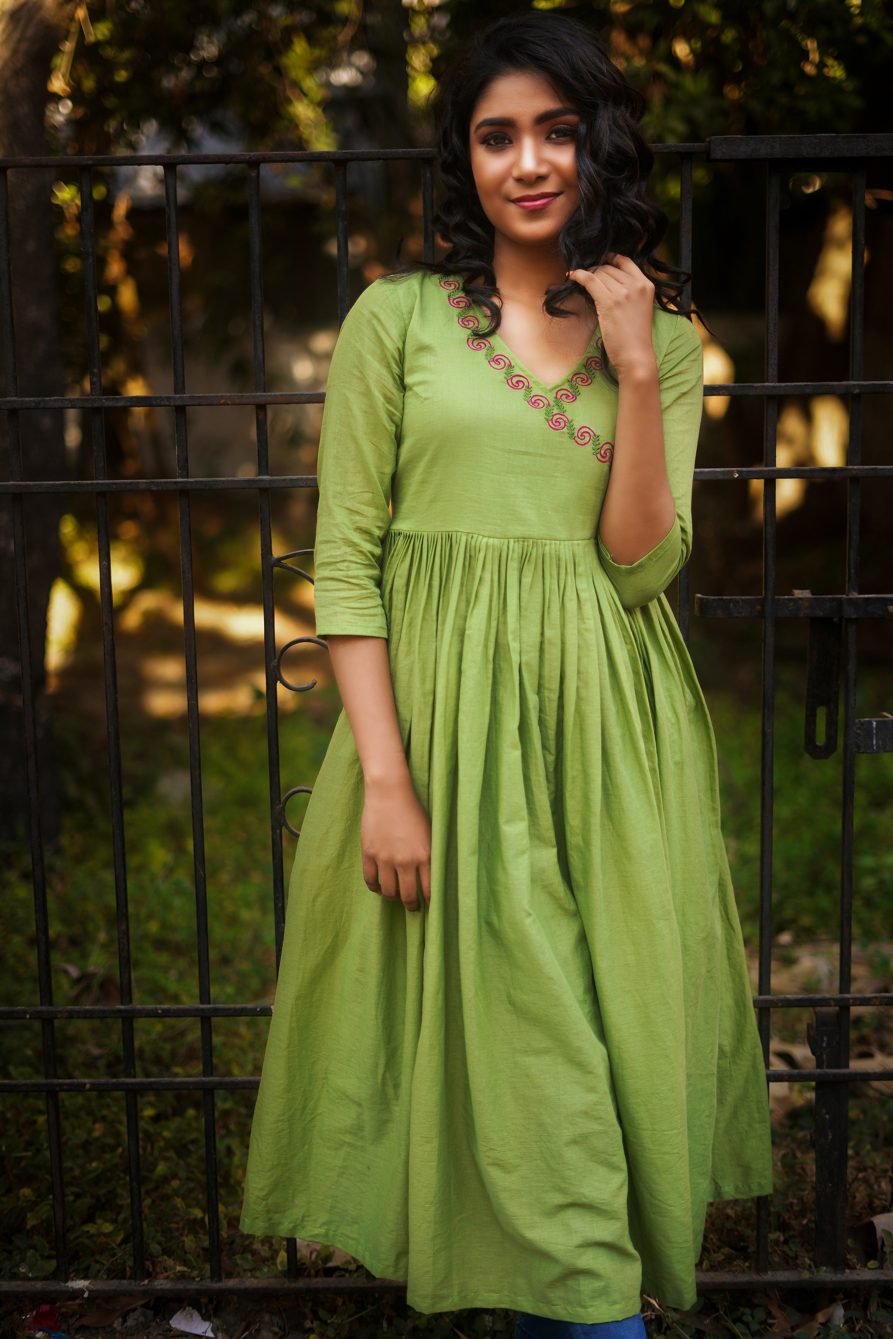 Green Embroidery Mul cotton dress (Top)  YoshnasByEla