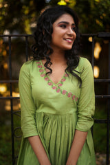 Green Embroidery Mul cotton dress (Top)