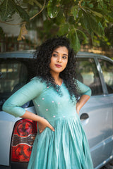 Green Embroidery Mul cotton dress (Top)