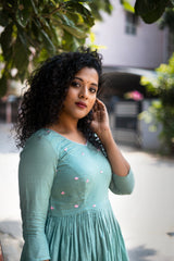 Green Embroidery Mul cotton dress (Top)