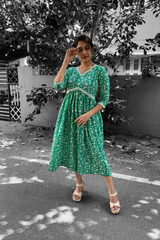 Green Floral Cotton maxi Dress