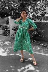 Green Floral Cotton maxi Dress