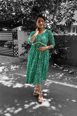 Green Floral Cotton maxi Dress