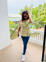 Green Floral Wrap cotton short top