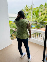 Green Floral Wrap cotton short top