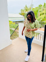 Green Floral Wrap cotton short top