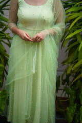 Green Pearl Net Anarkali salwar
